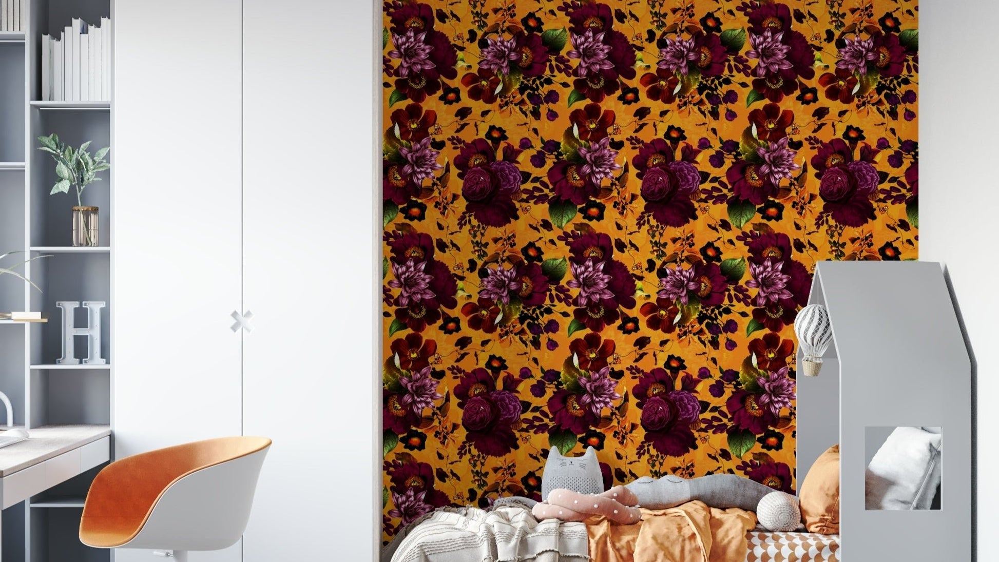 Gothic glamour floral wallpaper with moody undertones

