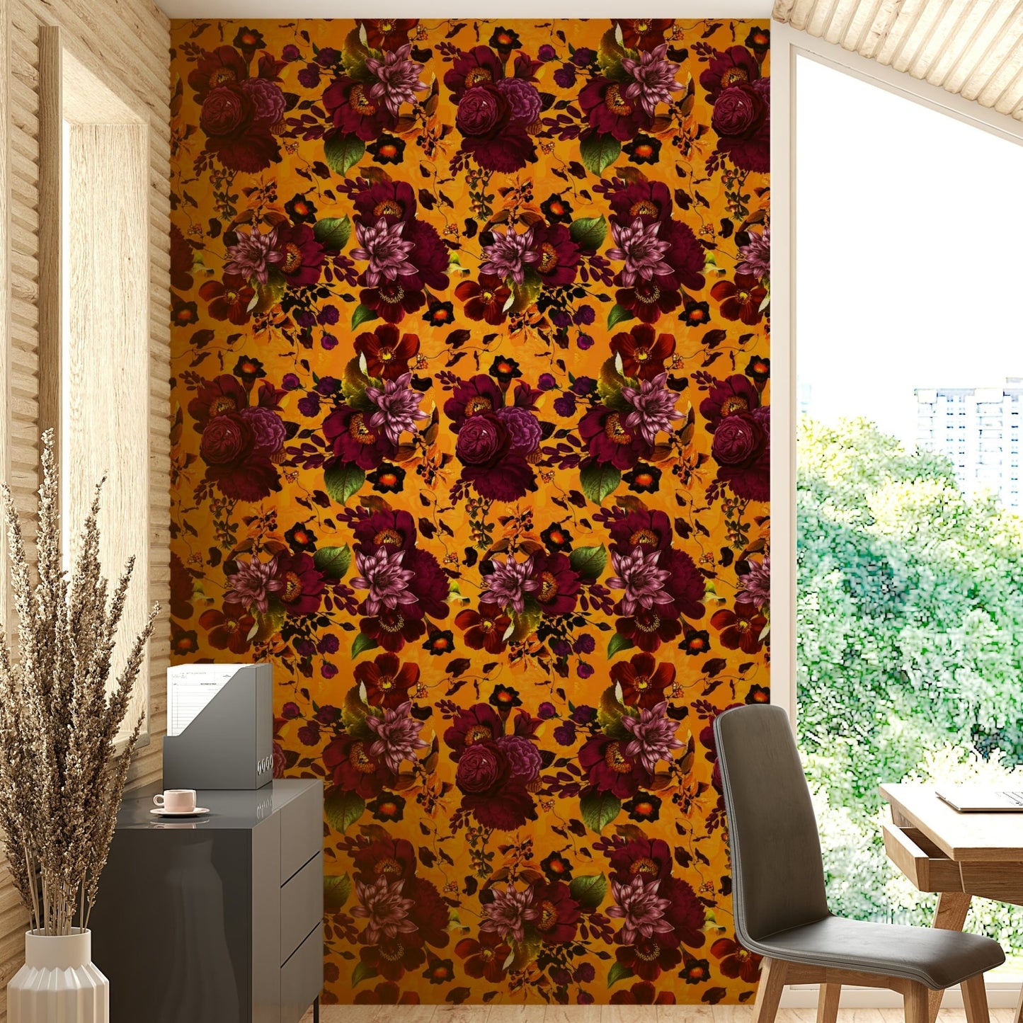 Vintage-inspired heritage floral wallpaper with dark hues

