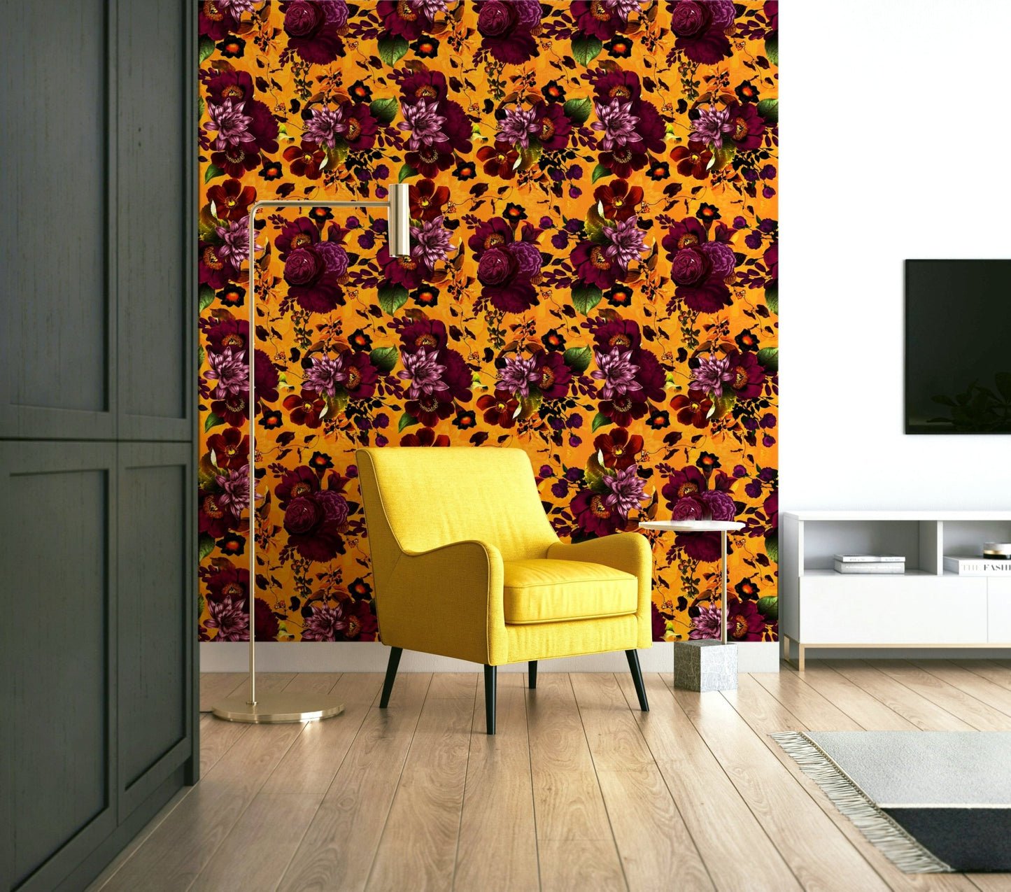 Dark floral wallpaper for a heritage-inspired look

