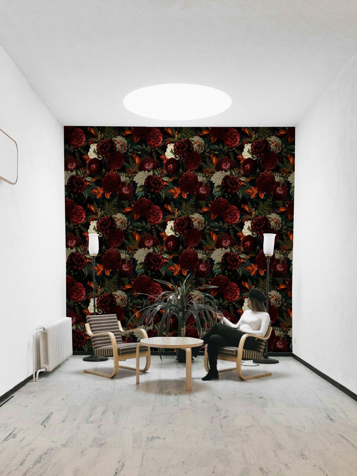 Living room accent with gothic heritage wallpaper

