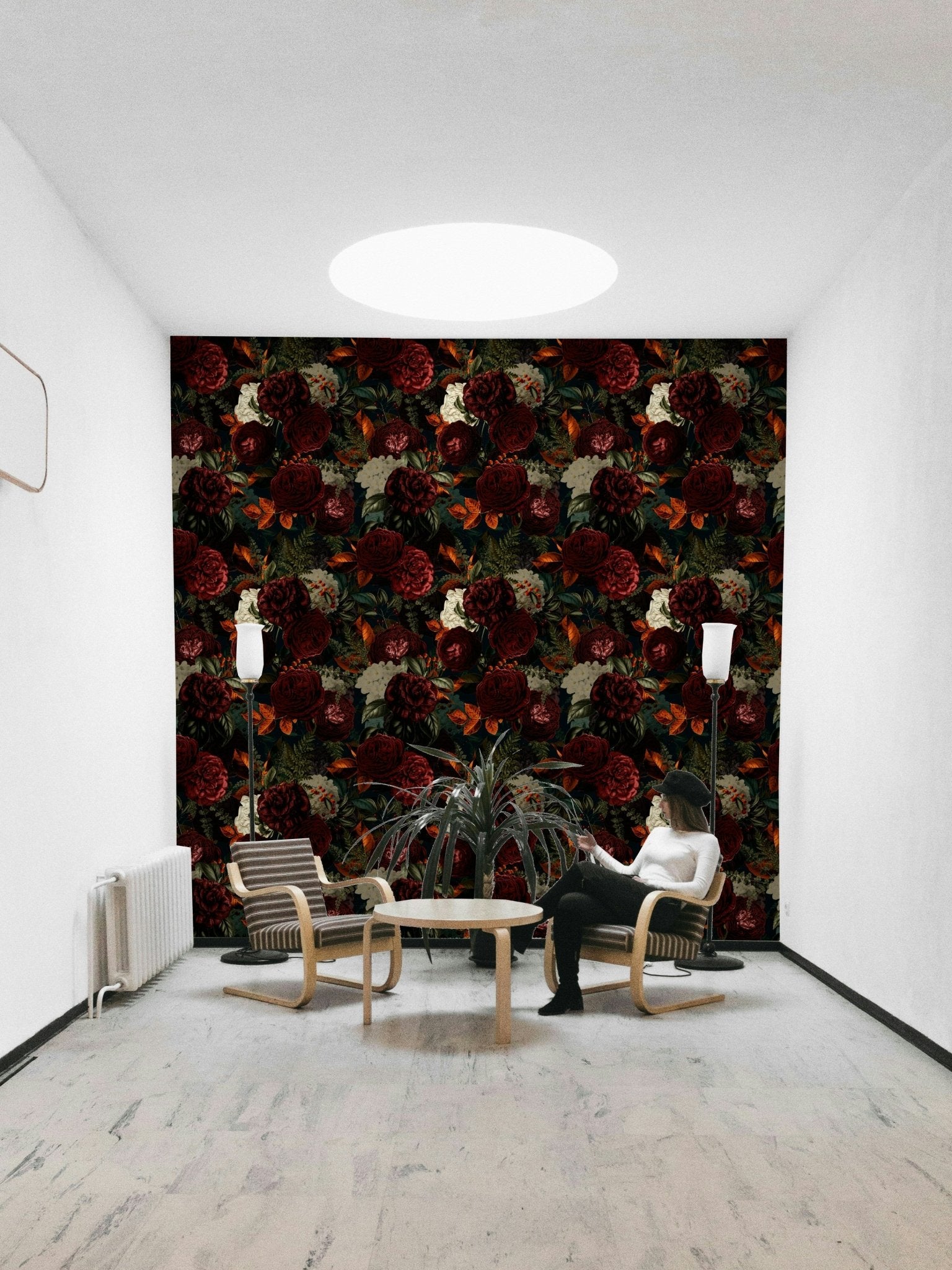 Living room accent with gothic heritage wallpaper

