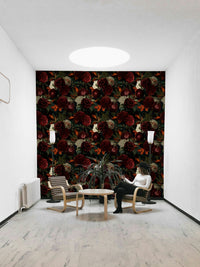 Living room accent with gothic heritage wallpaper

