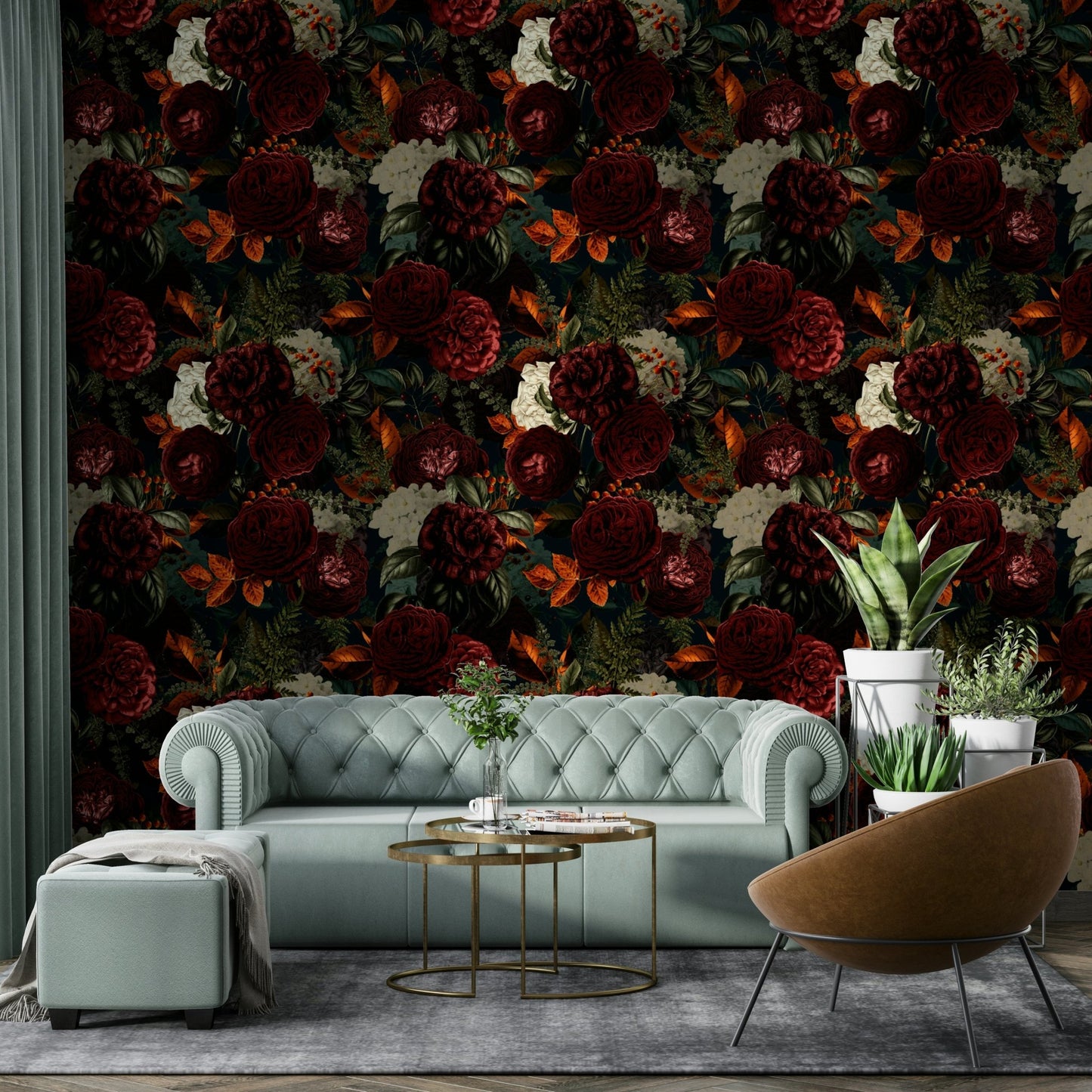 Close-up of gothic floral wallpaper texture

