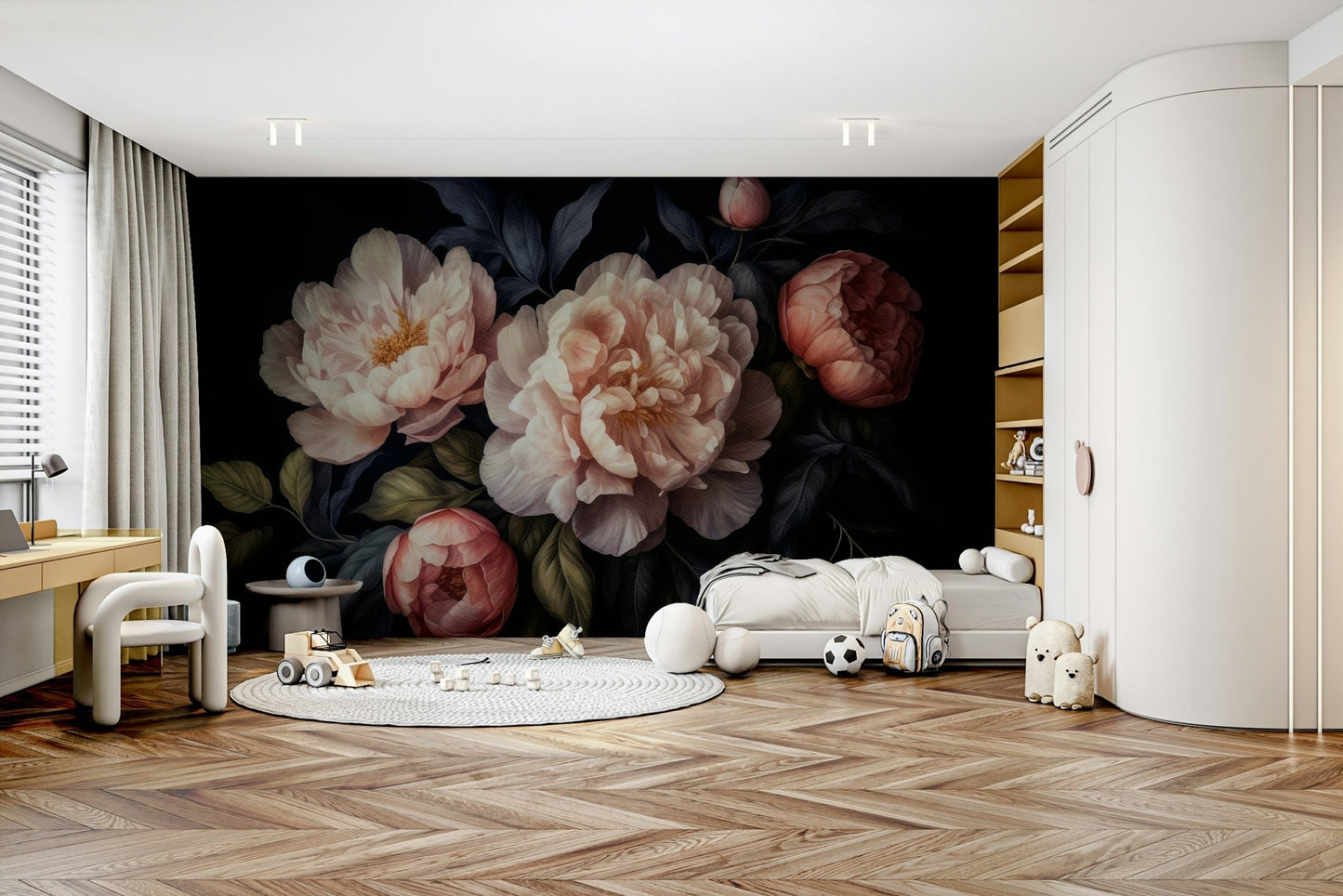 Dramatic gothic peony design for vintage home style.

