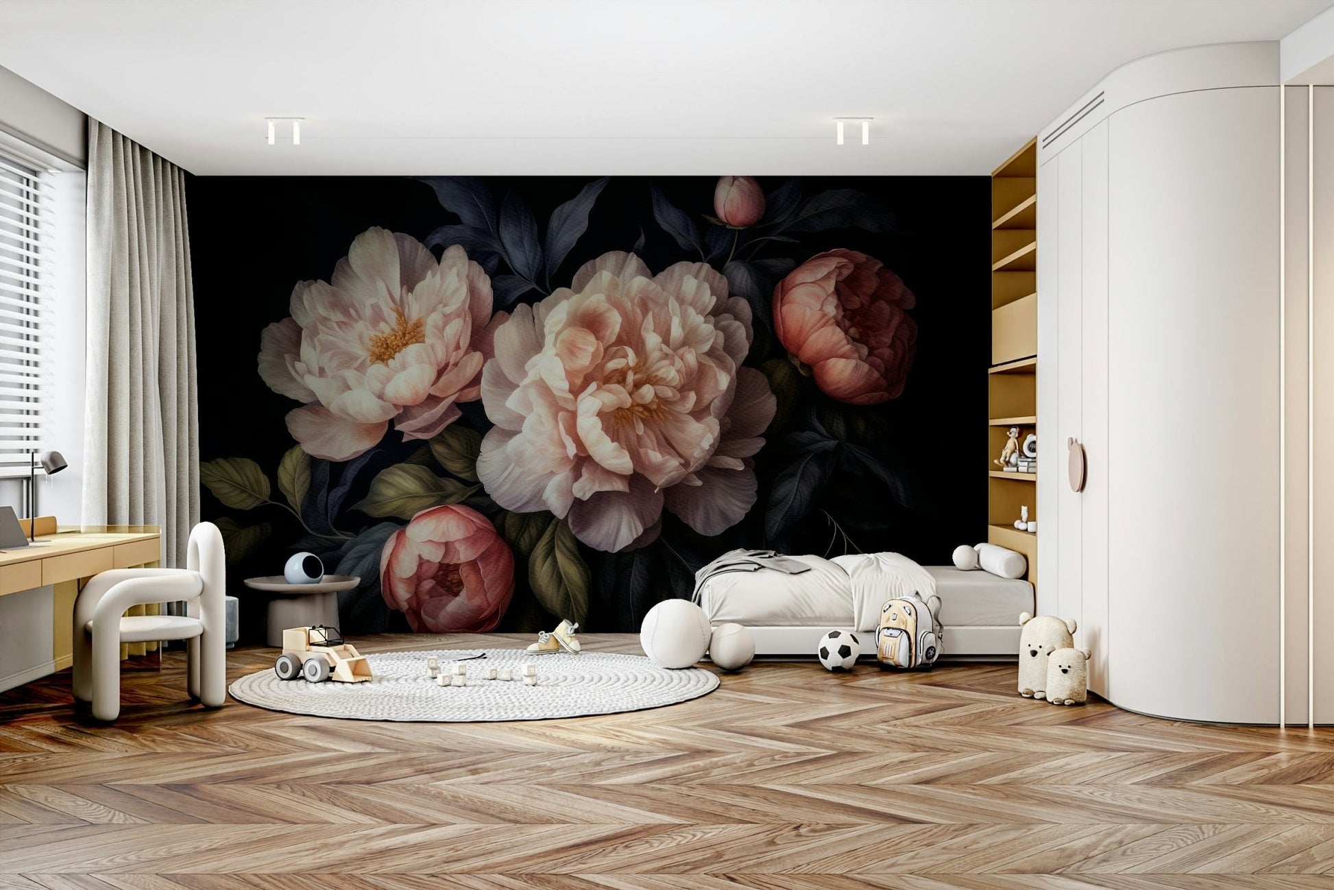 Dramatic gothic peony design for vintage home style.

