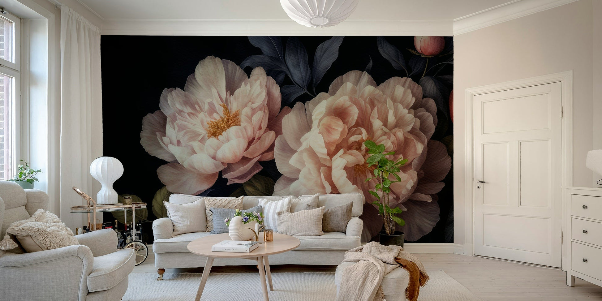 Gothic dark peonies add drama to any wall mural.

