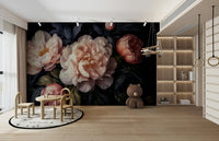 Gothic dark peony wallpaper mural for dramatic interiors.

