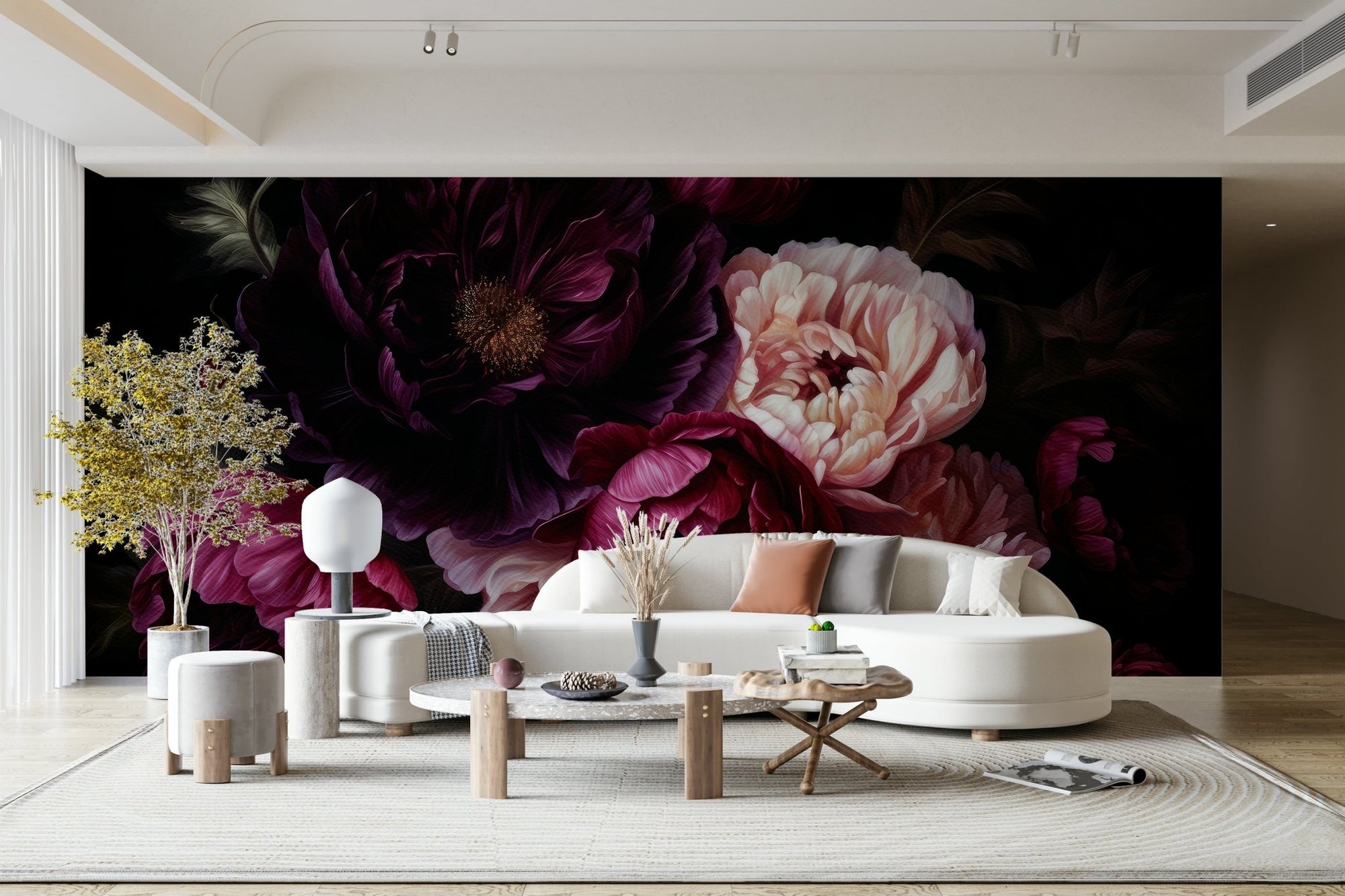 Grandmillennial dramatic glamour floral wall mural, GD1152