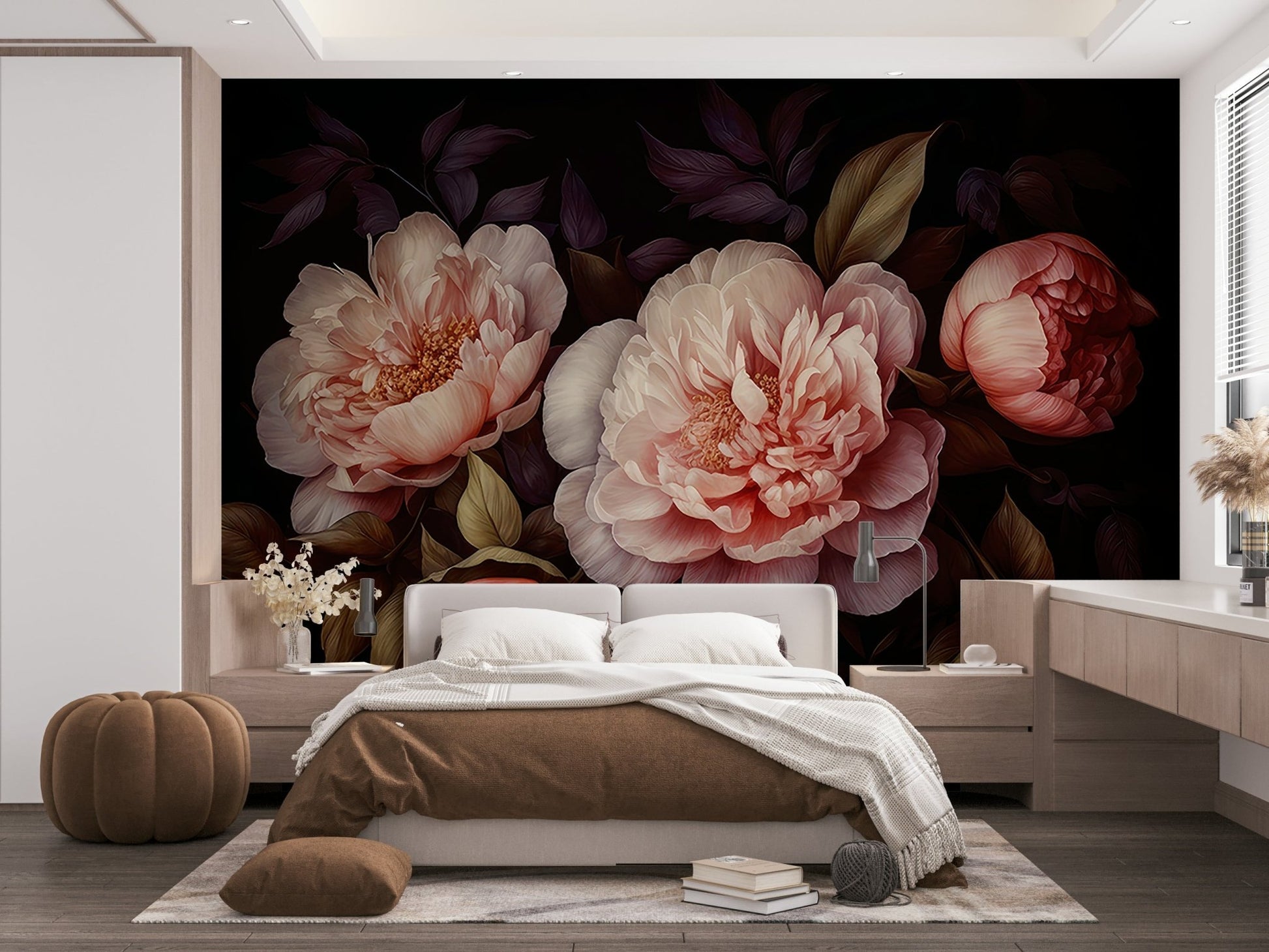 Heritage gothic floral mural with dark peonies design.


