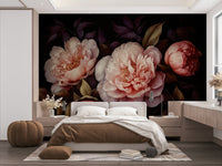 Heritage gothic floral mural with dark peonies design.

