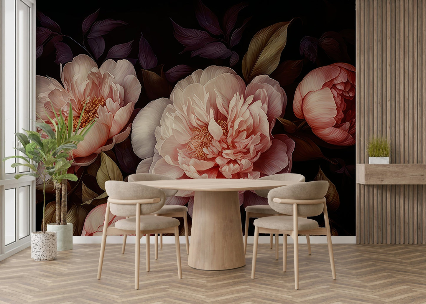 Dark florals and gothic heritage style wall mural.

