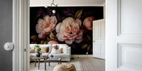 Rich dark peonies florals in a gothic wall mural style.

