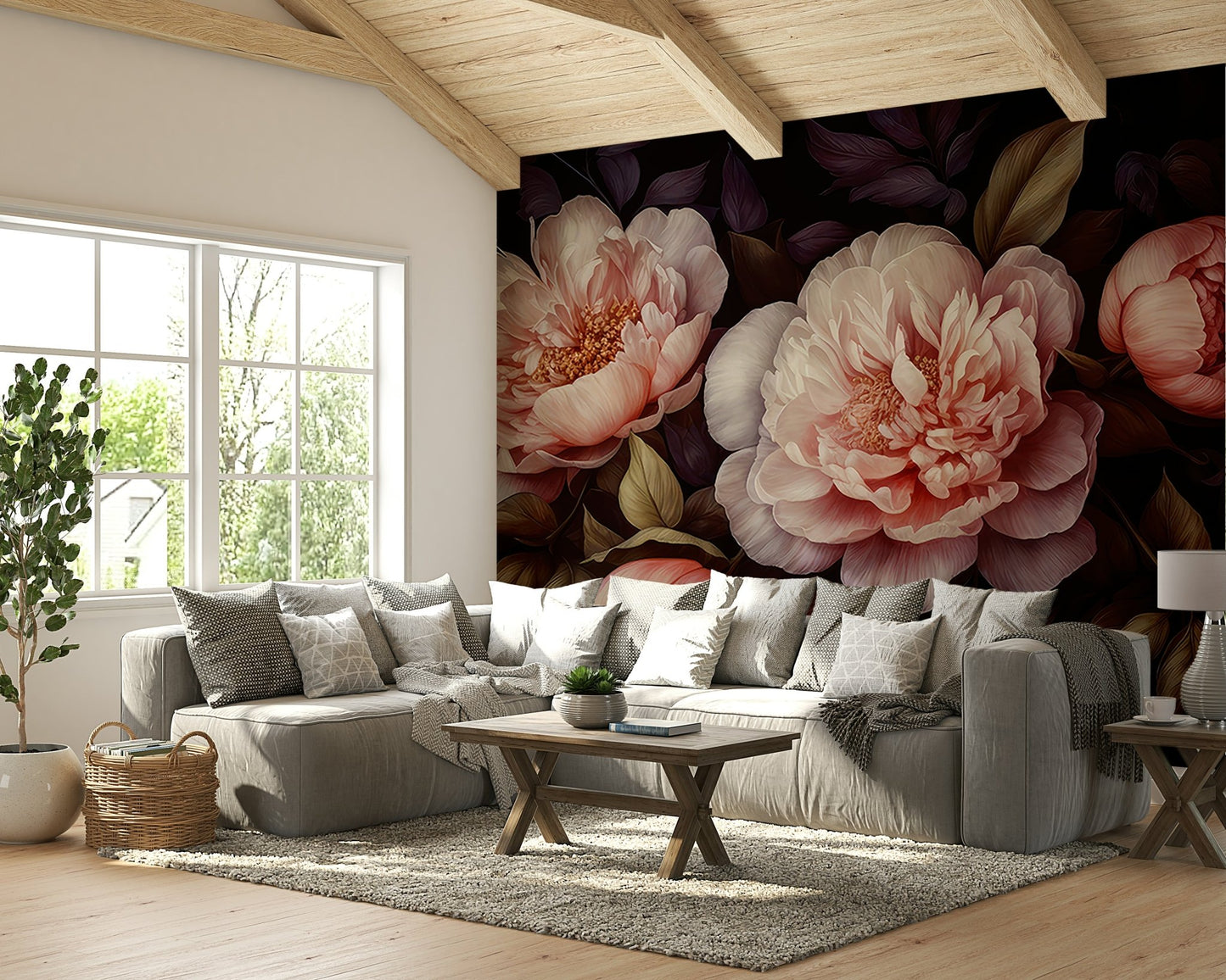 Bold peonies floral wall mural for dramatic interiors.

