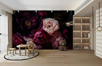 Gothic dark peony mural for bold interiors