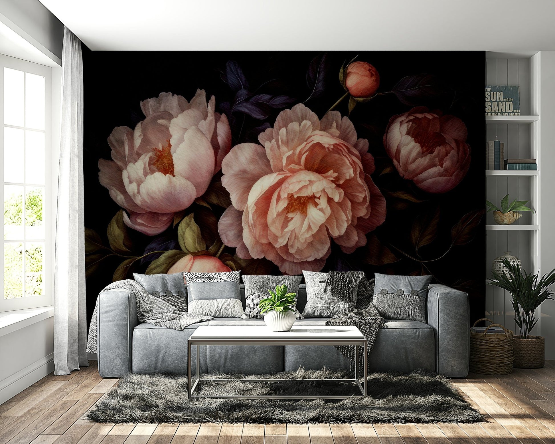 Elegant peonies with gothic charm for your walls.

