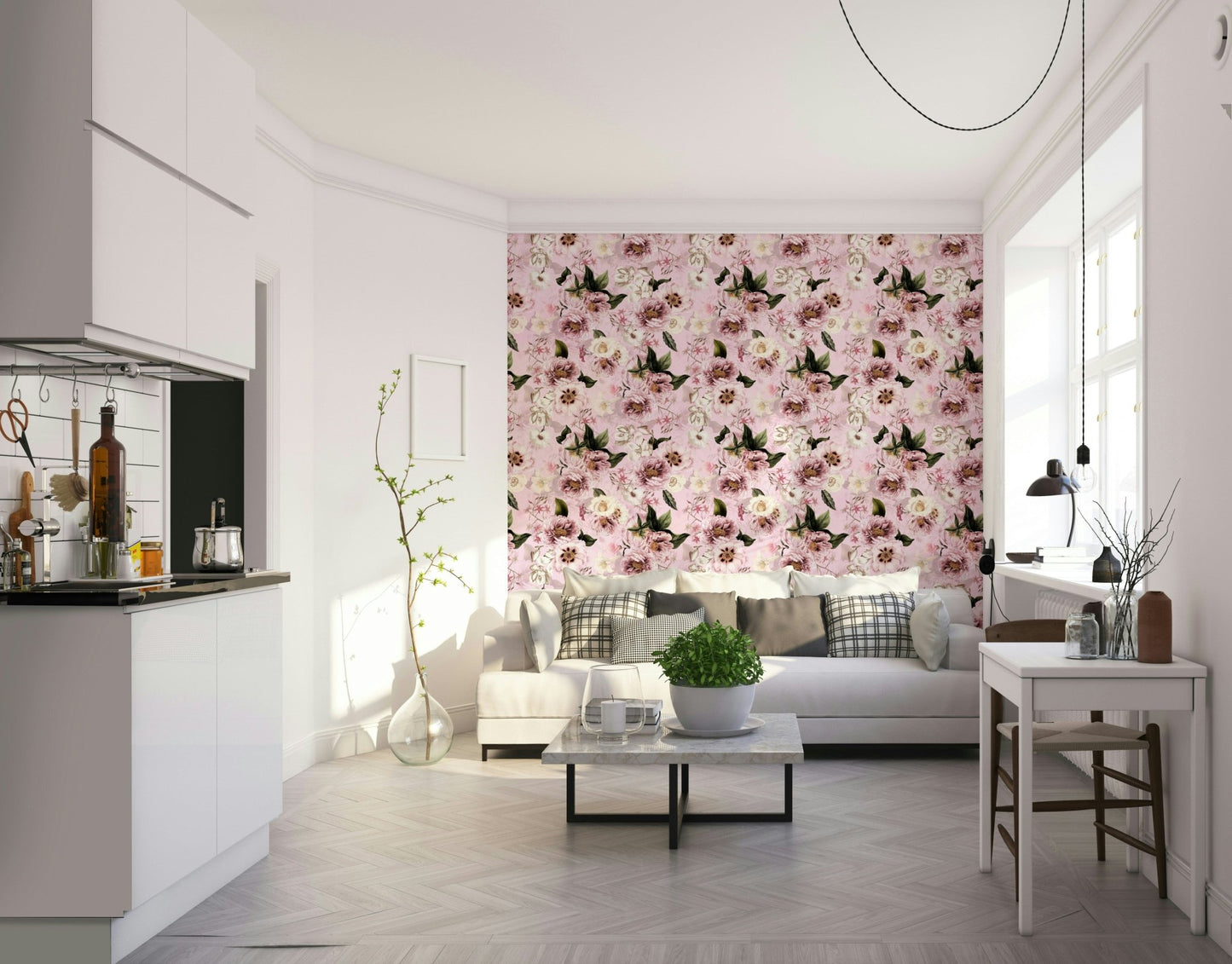 Wallcovering featuring vintage floral designs

