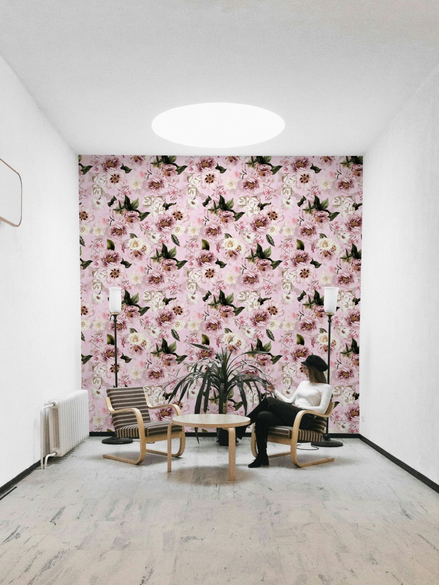 Easy-install blush floral wallpaper

