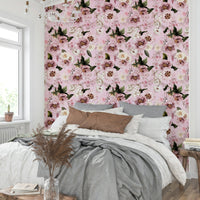 Bedroom decorated with blush peonies wallpaper

