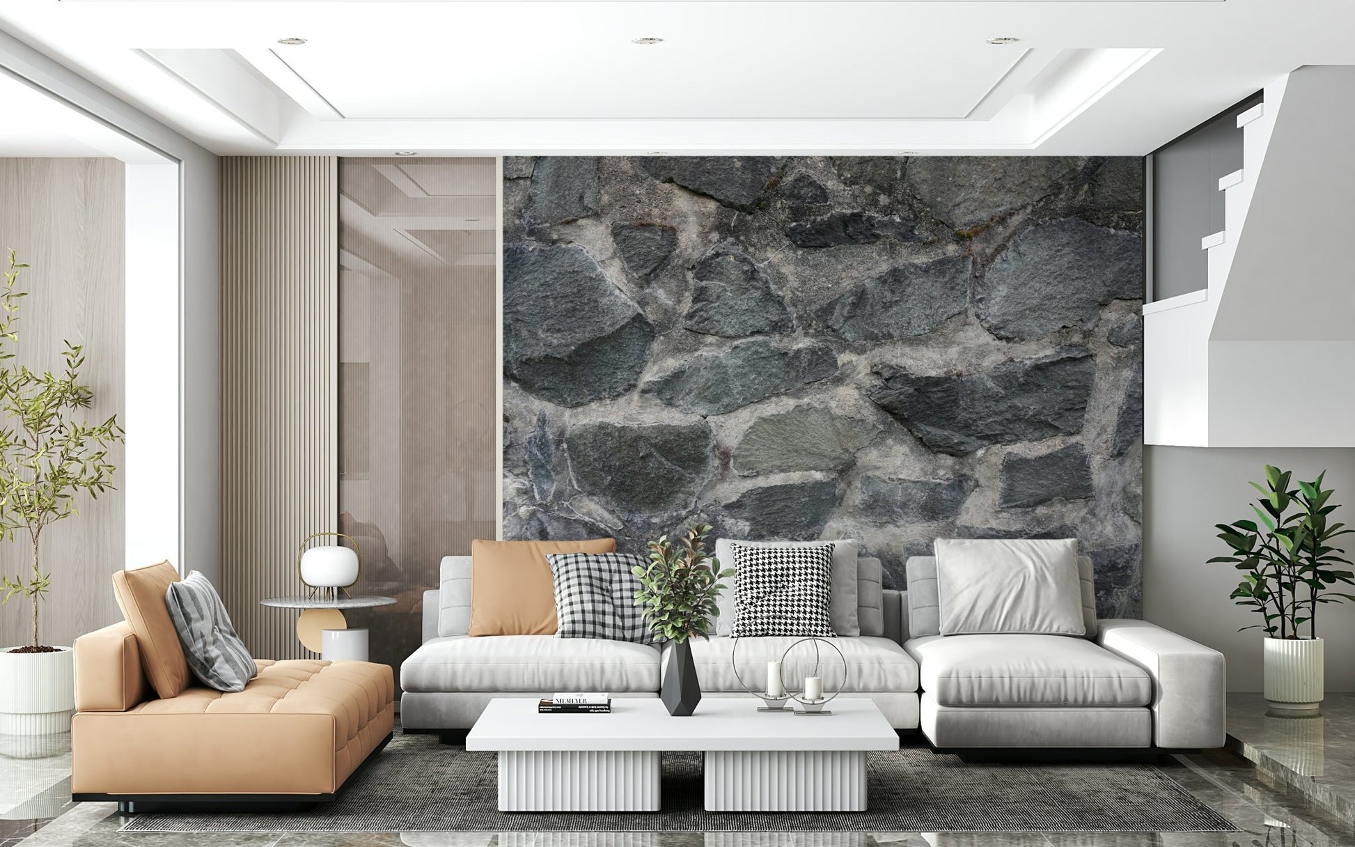 Corner detail of seamless stone block wallpaper for walls., GD6079