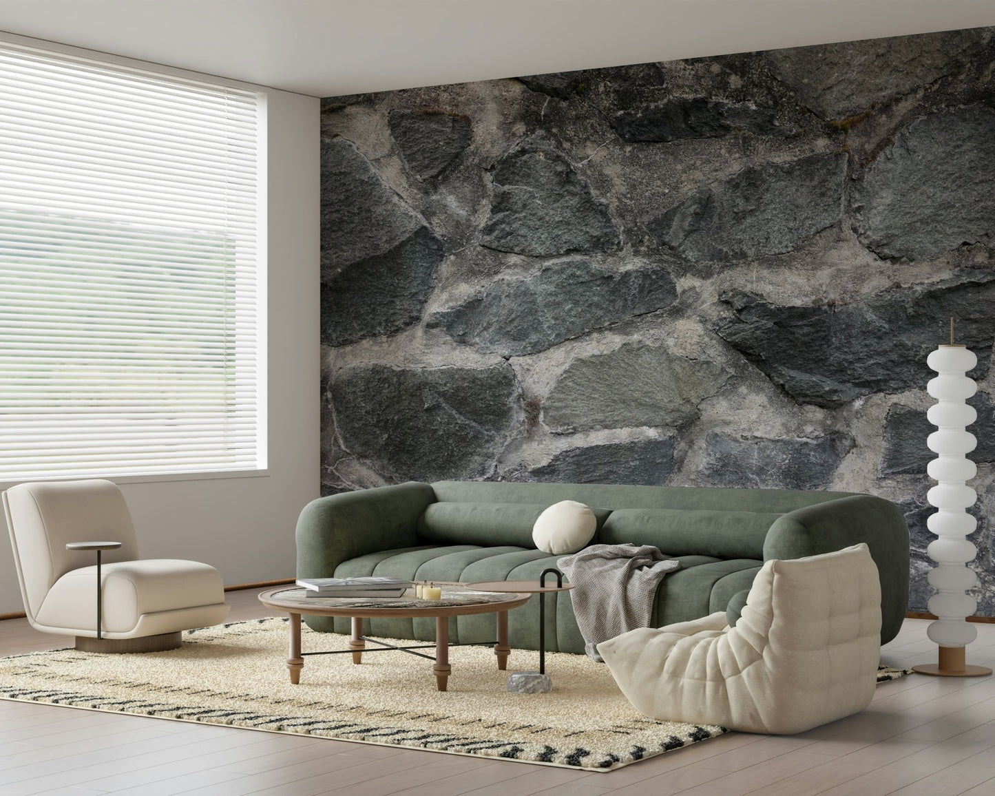 Kitchen backsplash featuring realistic faux stone block mural., GD6079