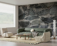 Kitchen backsplash featuring realistic faux stone block mural., GD6079