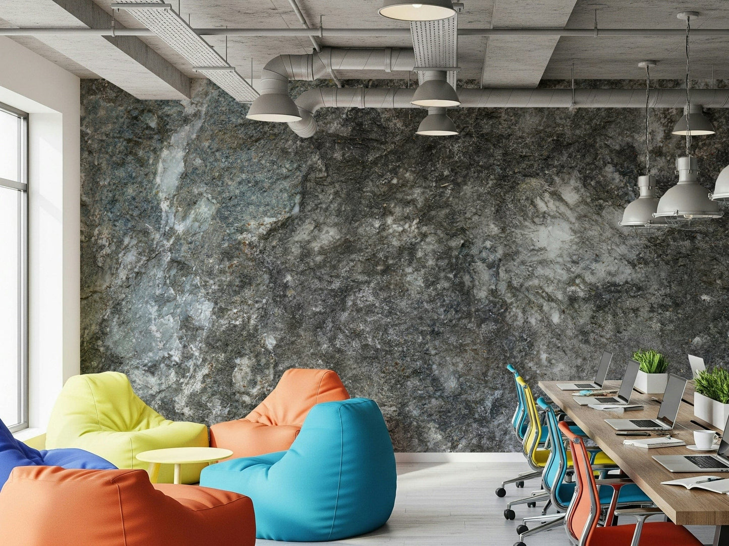 Detail shot of the dark Granite Depths mural.