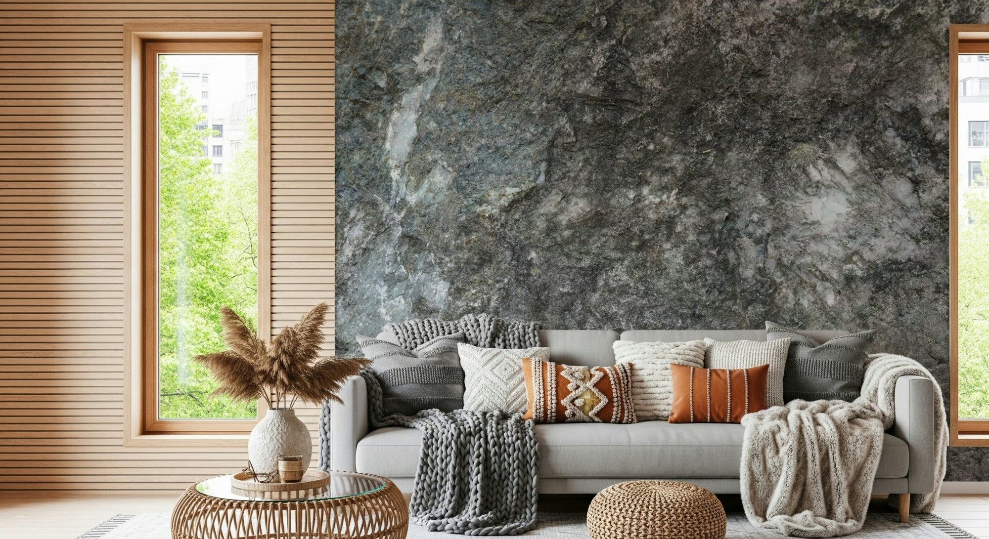 Granite Depths wall mural in a luxury living room., GD6058