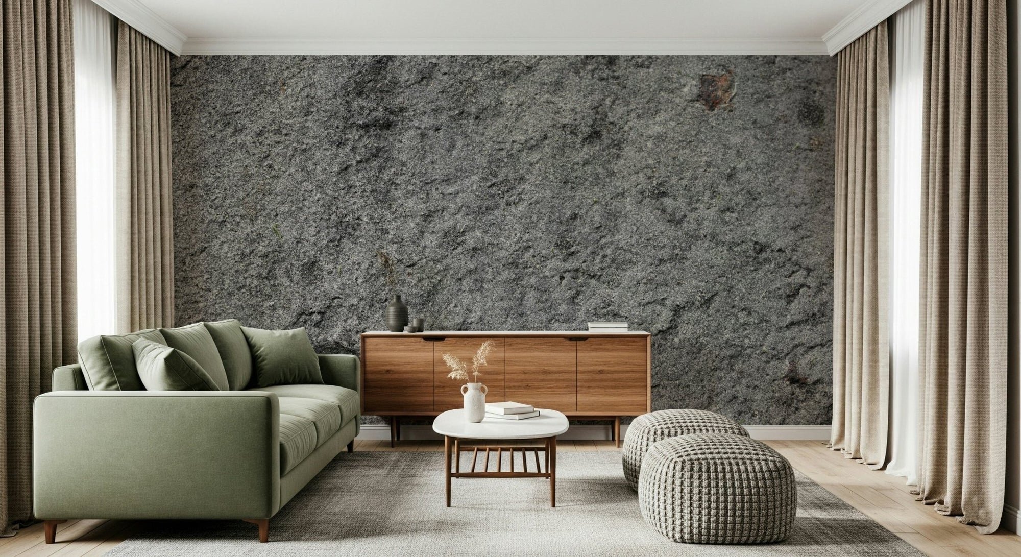 Full room view, granite gray wall mural., GD6072