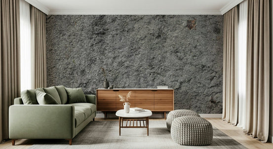 Full room view, granite gray wall mural., GD6072