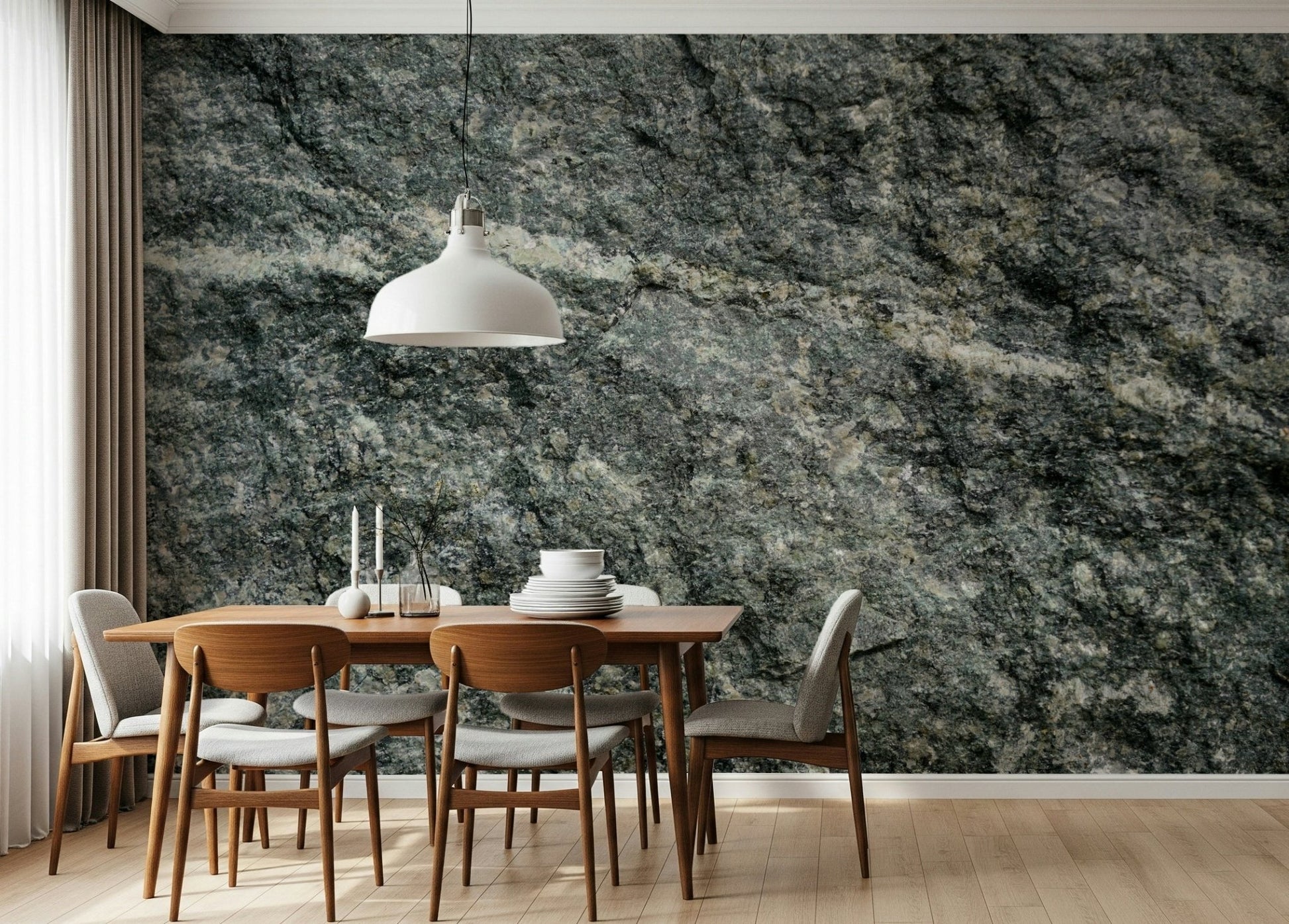 Sophisticated office with granite grey wall mural.