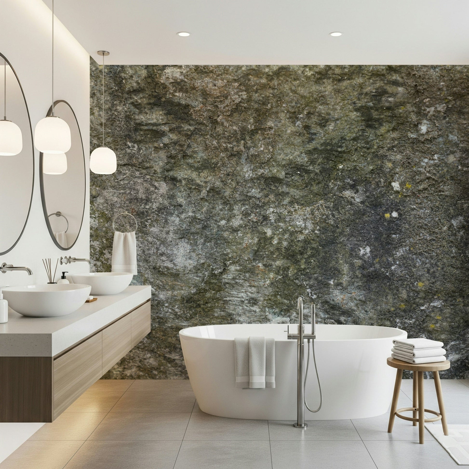 Dark mineral flecks in the Granite Grit mural design.