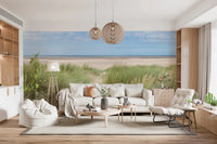 Grassland by the Sea Wall Mural bringing a breezy shoreline feel to a modern lounge