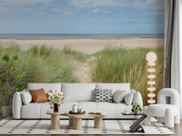 Wide dune grass and shoreline detail featured in Grassland by the Sea Wall Mural view