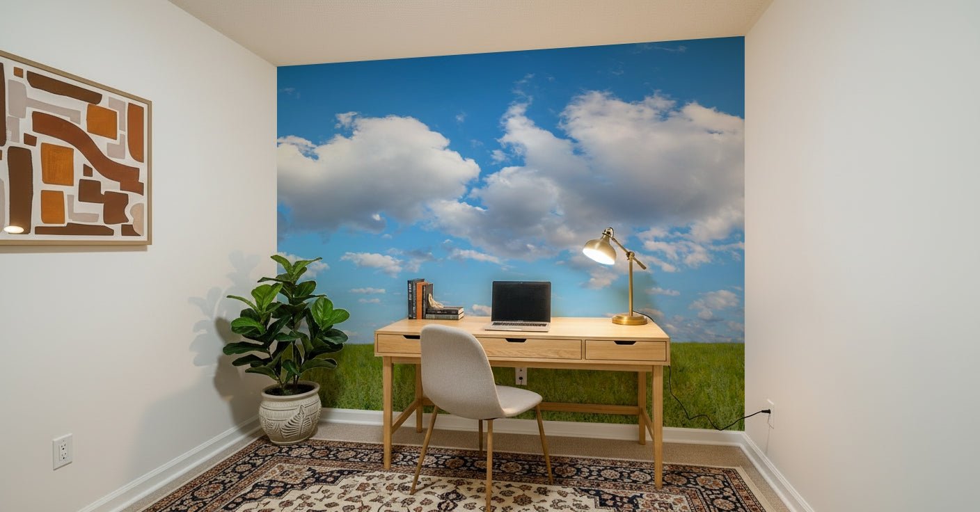 Grassland Under Sky Wall Mural horizon line scenery