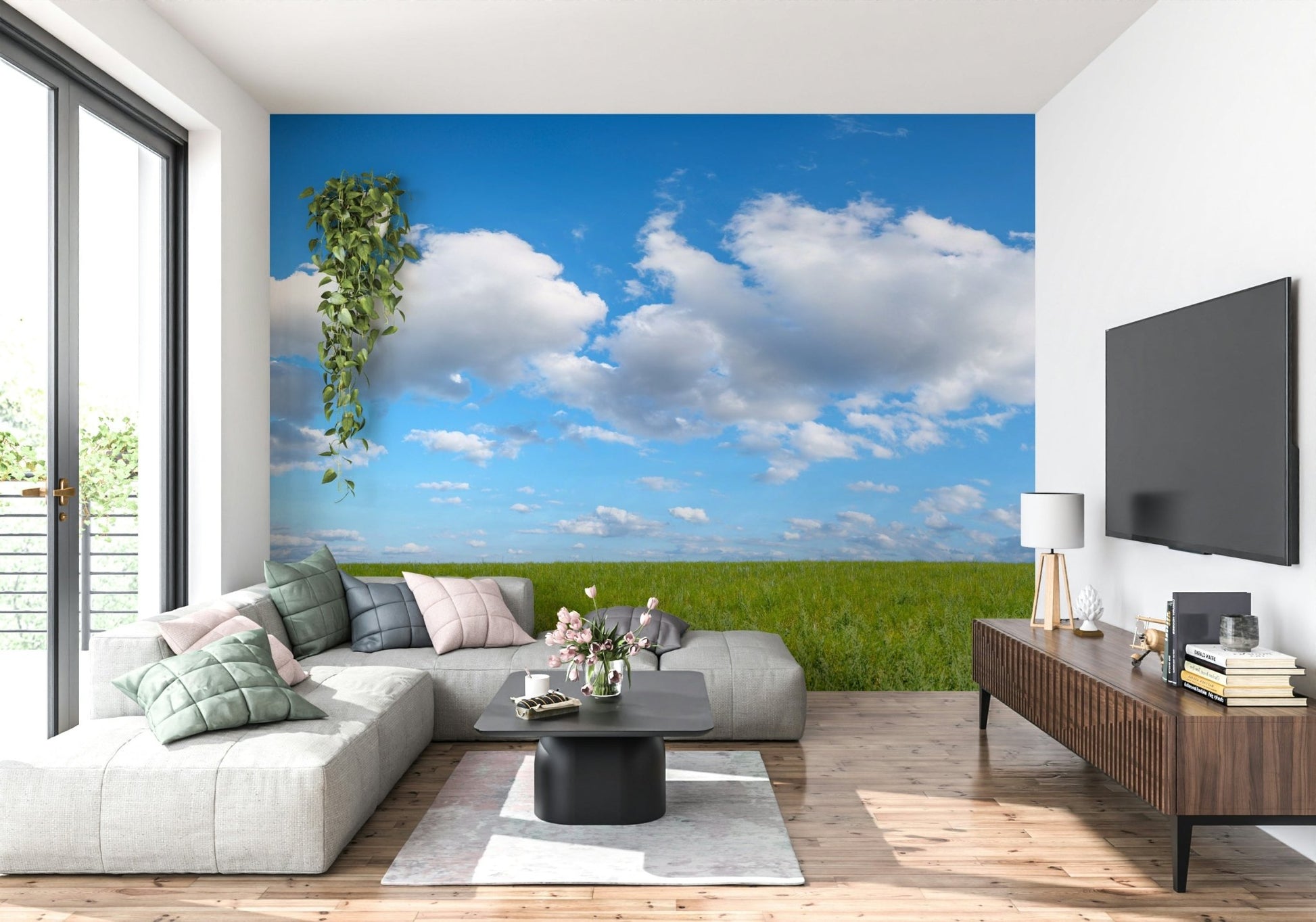 Panoramic outdoor view Grassland Under Sky Wall Mural