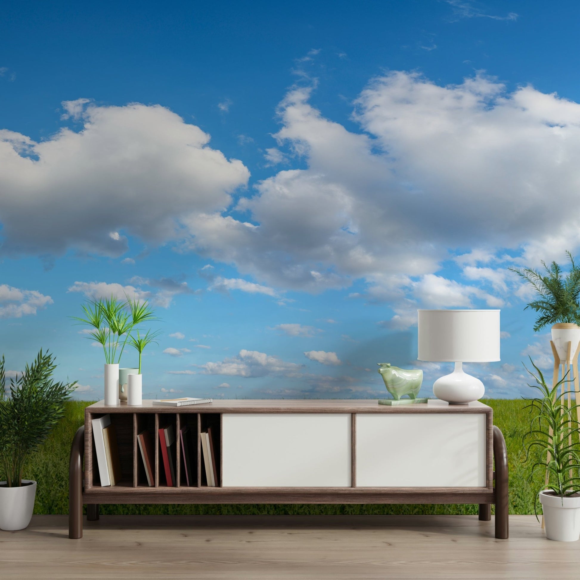 Bright blue sky Grassland Under Sky Wall Mural