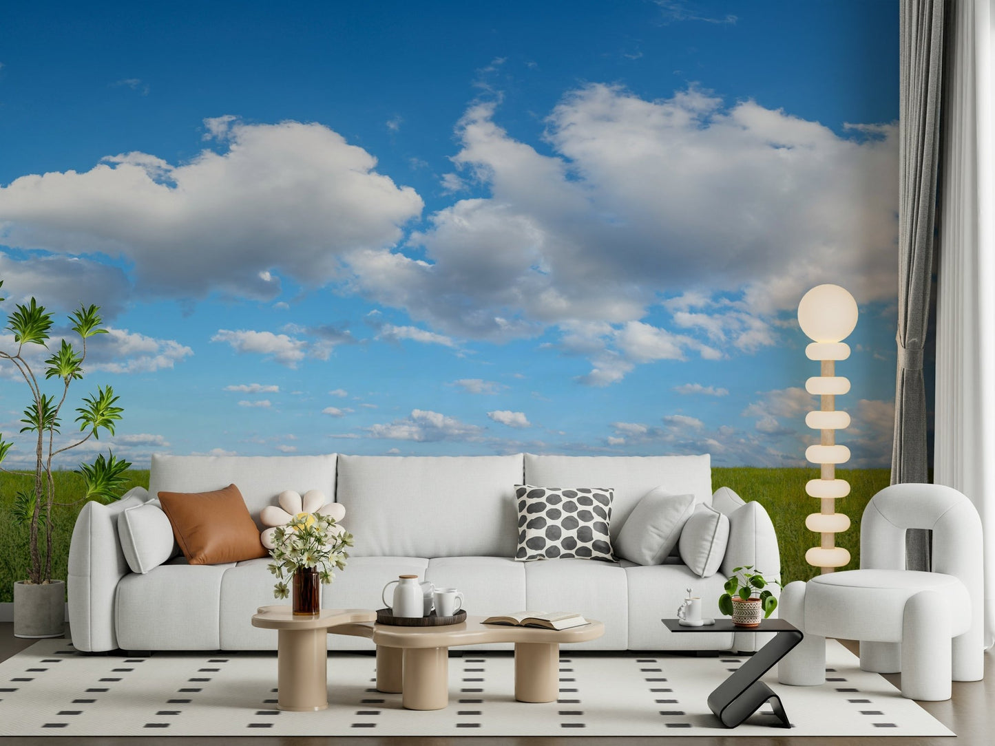 Calming natural scene Grassland Under Sky Wall Mural