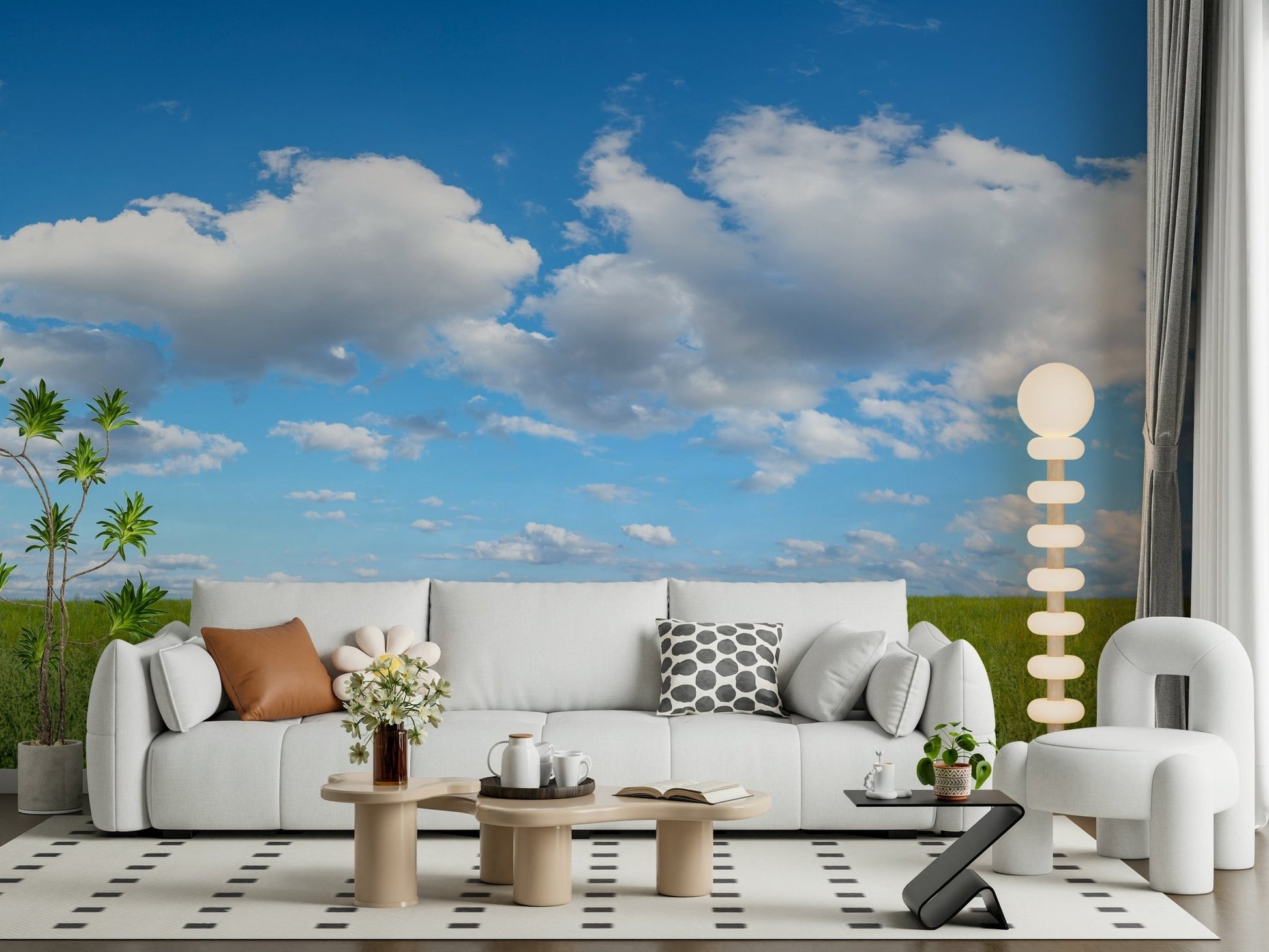 Calming natural scene Grassland Under Sky Wall Mural