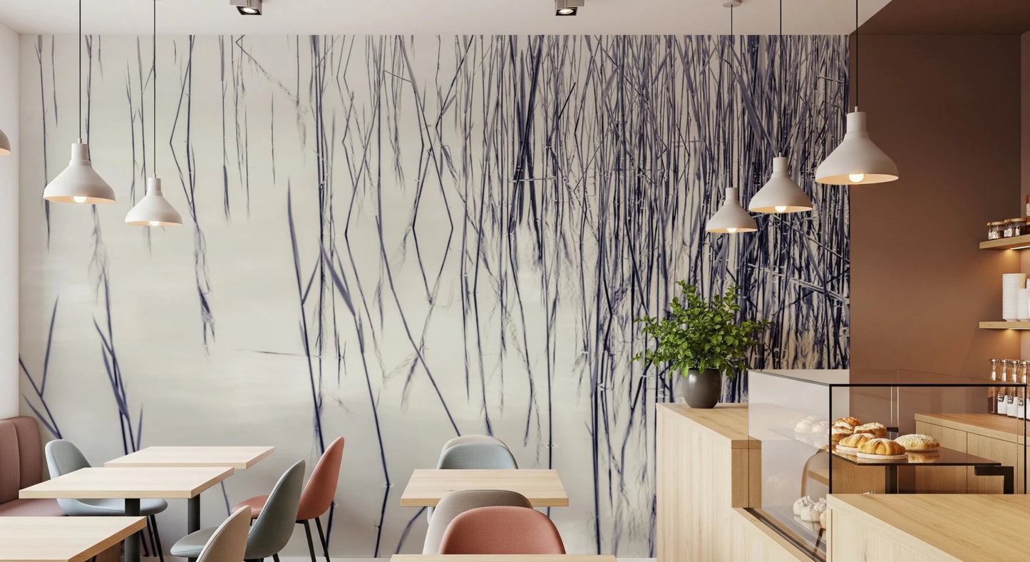 Cafe interior enhanced by Grassy Reflections Wall Mural in neutral tones, GD8636
