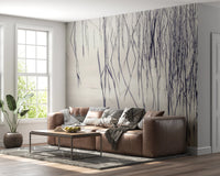 Modern living room shows Grassy Reflections Wall Mural with airy vertical detailing, GD8636