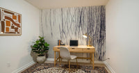 Home office space paired with Grassy Reflections Wall Mural and minimal reed lines, GD8636
