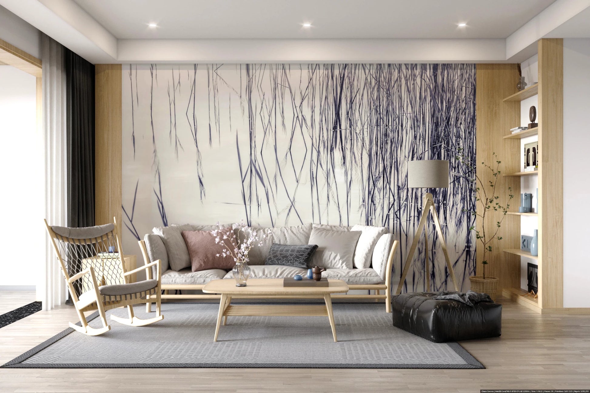Creative Living room uses Grassy Reflections Wall Mural for a subtle textured look, GD8636