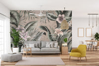 Gray floral wallpaper with leaves
