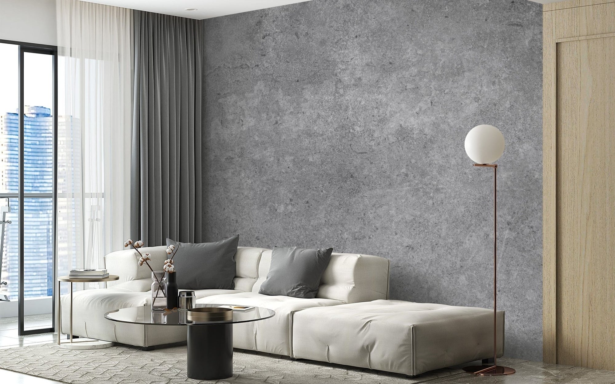 Gray cement tile textured wallpaper mural, B384