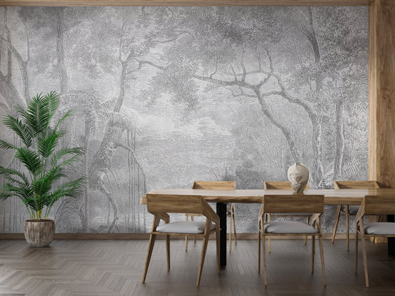 Gray sketch forest wallpaper mural design A396
