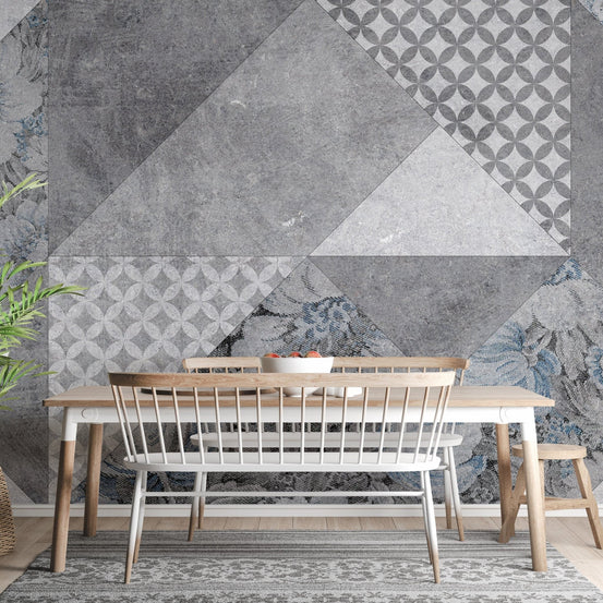 Gray geometric floral wallpaper design A118