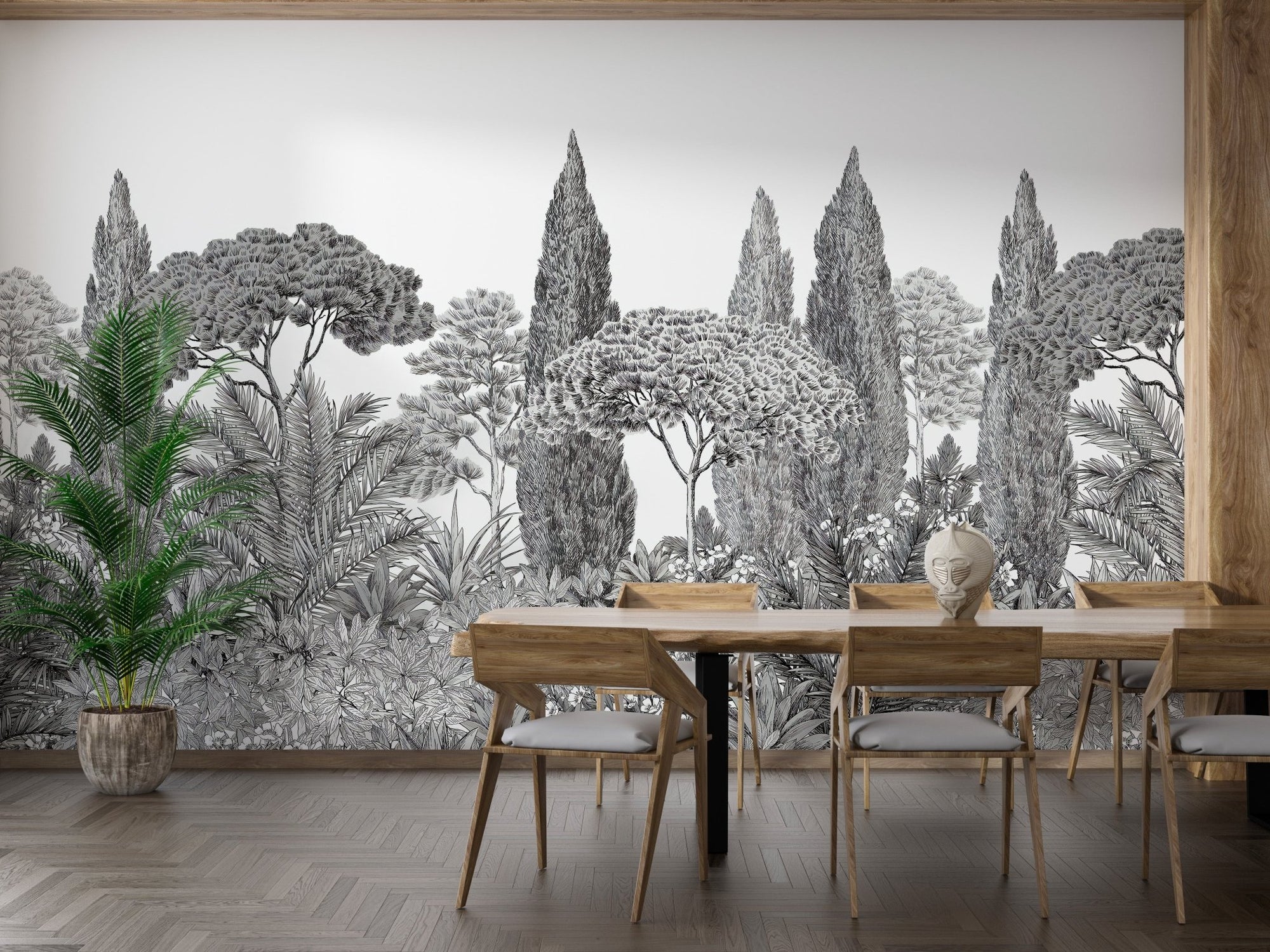 Gray deodar trees wallpaper mural design A441
