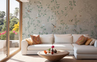 Gray & Green Leaves Chinoiserie Wallpaper - Giffywalls
