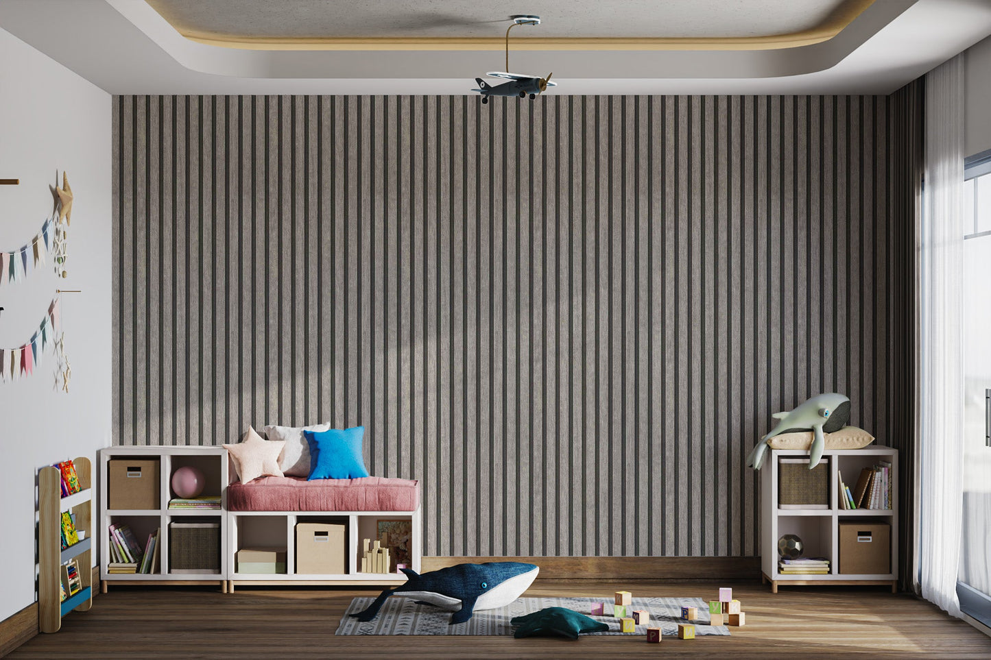 Industrial Style Gray Striped Wallpaper
