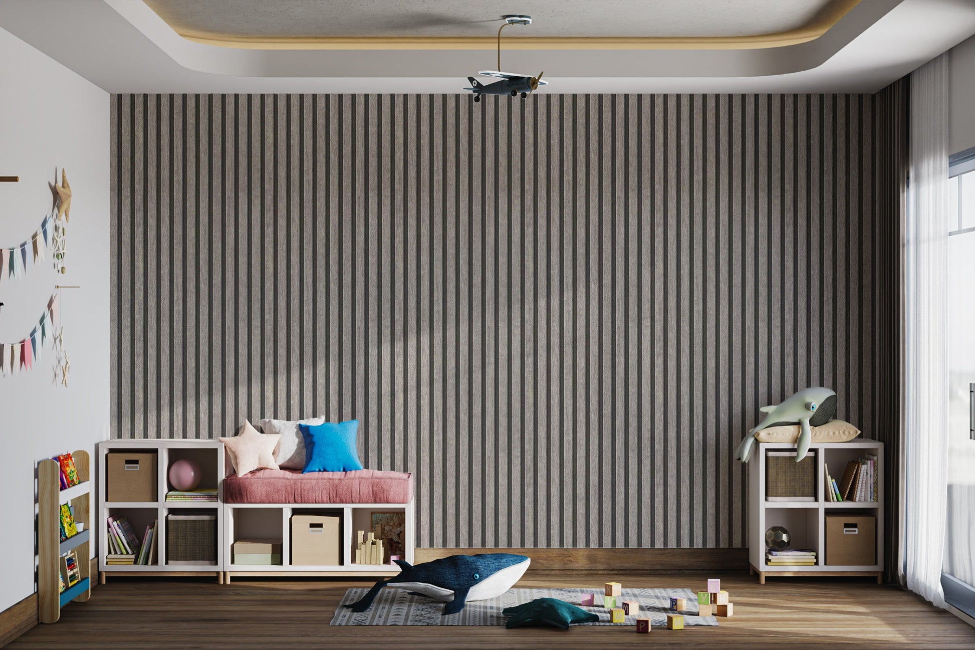 Industrial Style Gray Striped Wallpaper
